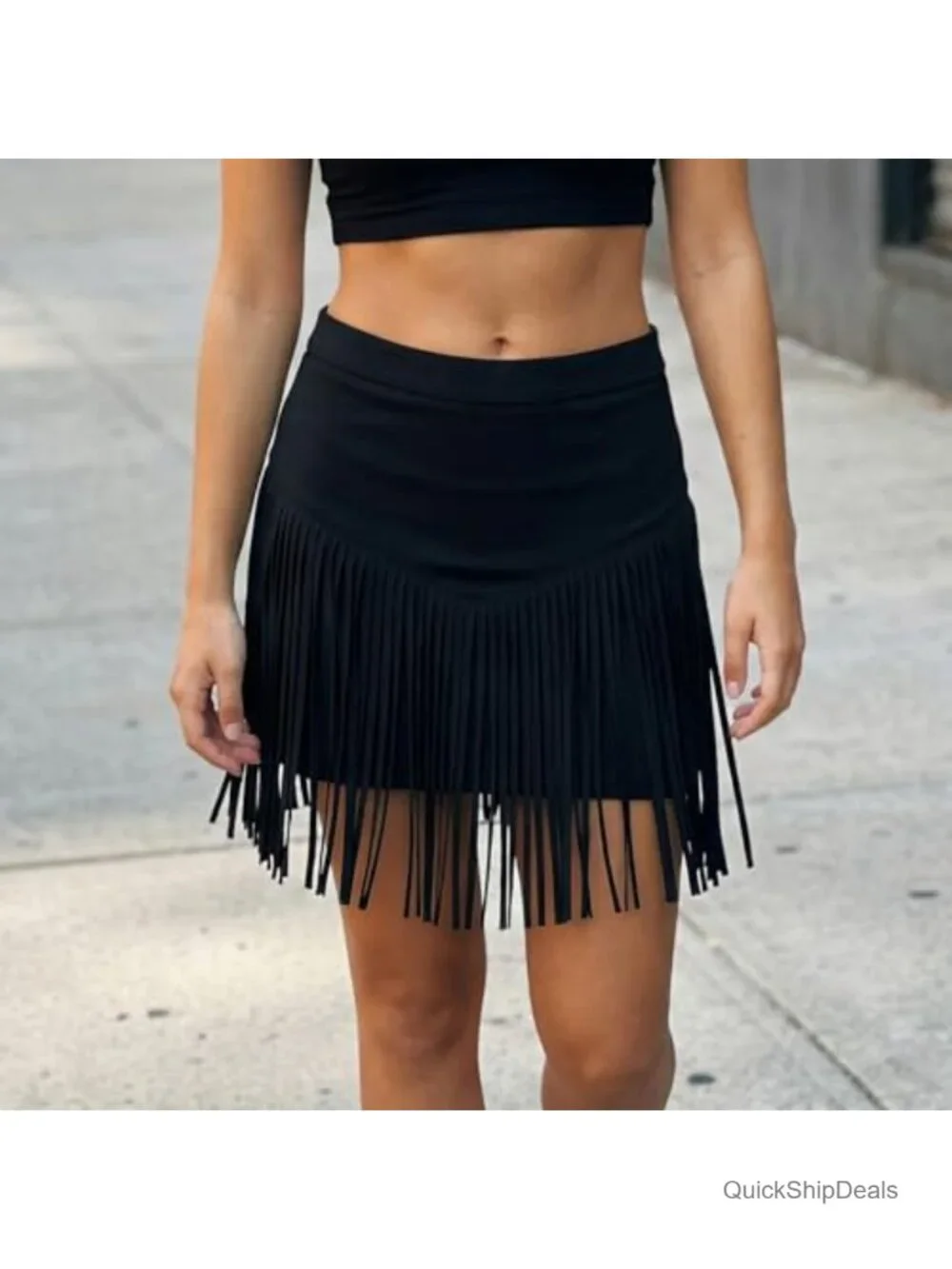 Fringe Cowgirl Mini Skirt High Waisted A Line Faux Suede Party Skirt